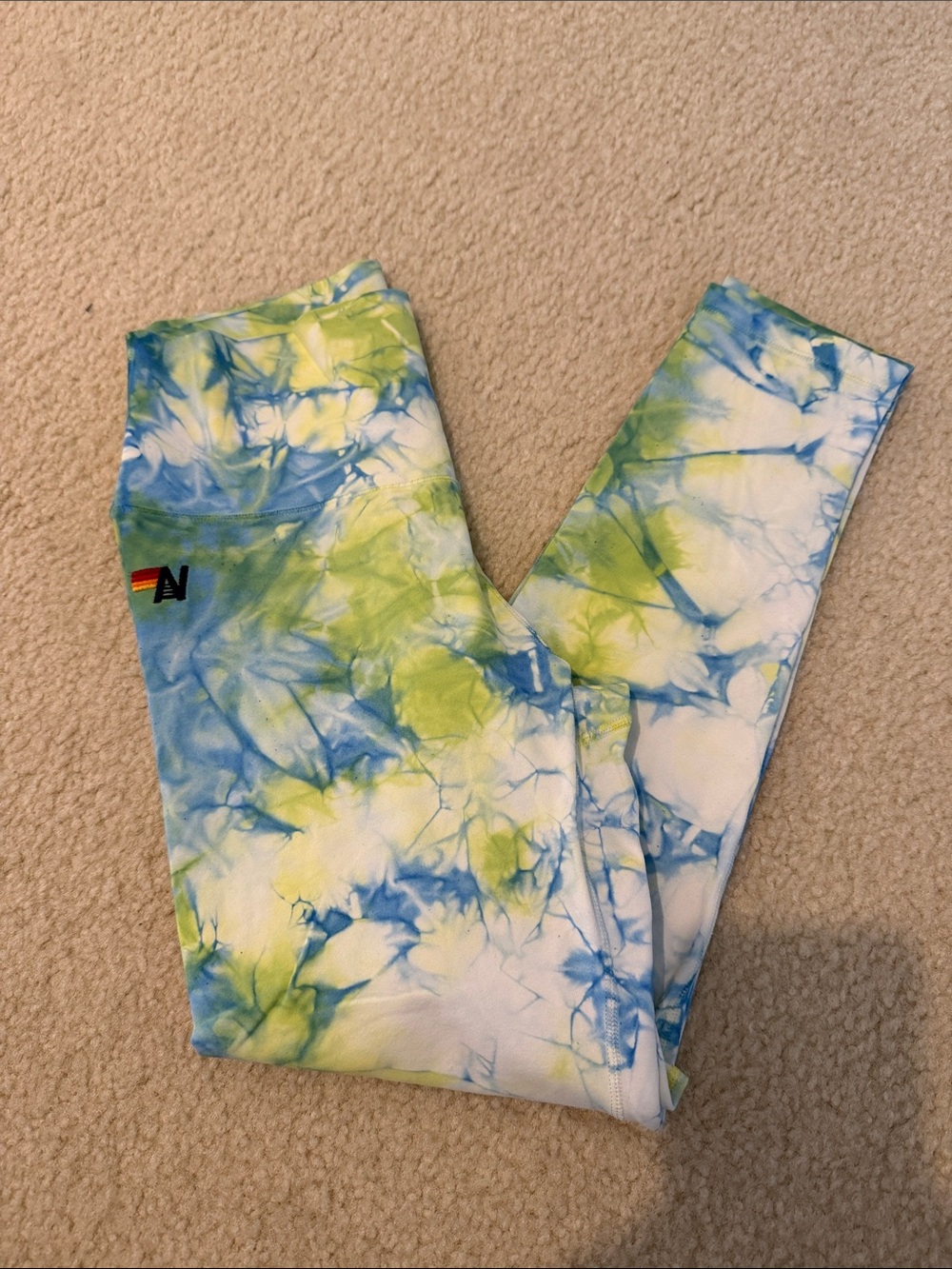 Aviator Nation Blue & Green Cropped Tie-Dye Leggings